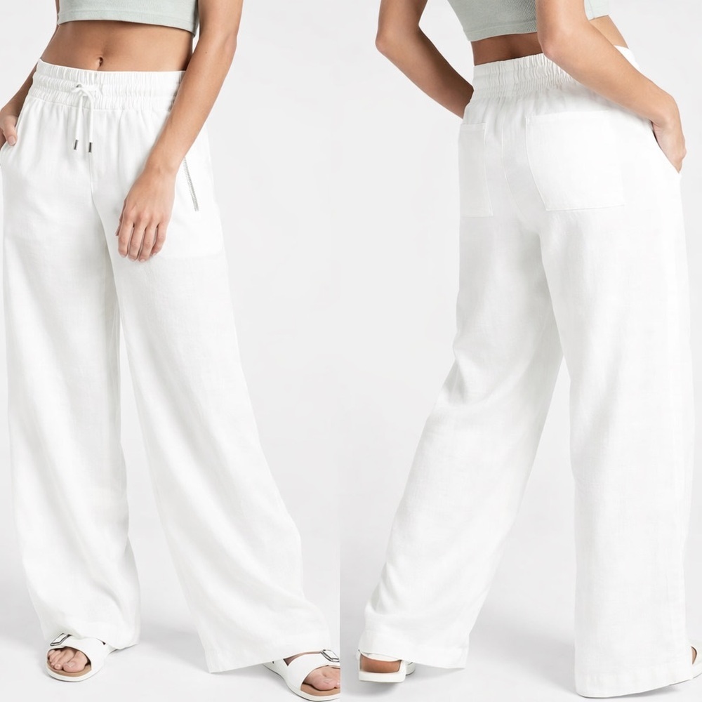 Athleta Cabo Linen Wide Leg Pant White size 2